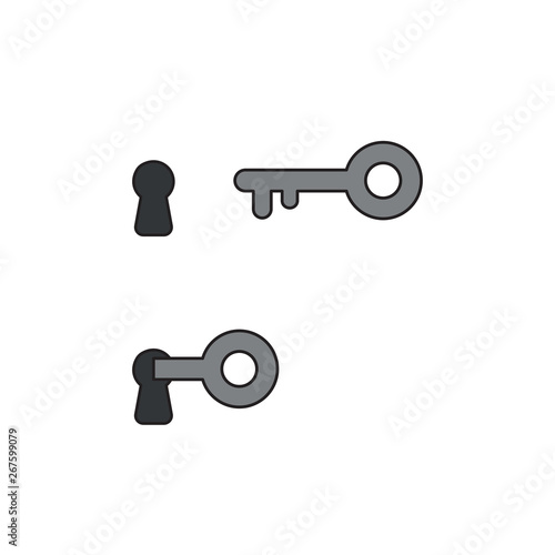 Vector icon concept of key unlock. Black outlines and colored.