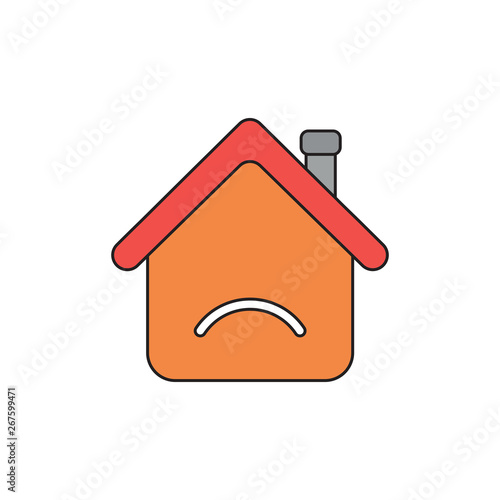Vector illustration icon concept of house with sulking mouth. Black outlines and colored.