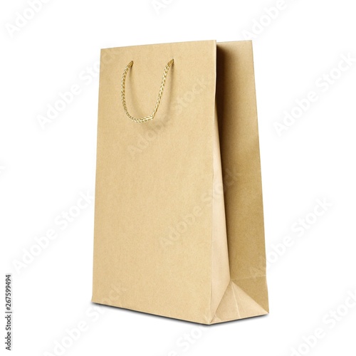 Paper bag. Close up. Isolated on white background