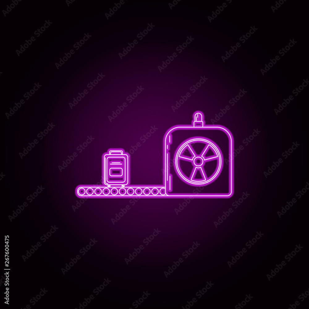 Check on radioactivity of luggage neon icon. Elements of airport set. Simple icon for websites, web design, mobile app, info graphics Check on radioactivity of luggage neon icon. Elements of airport set. Simple icon for websites, web design, mobile app, info graphics