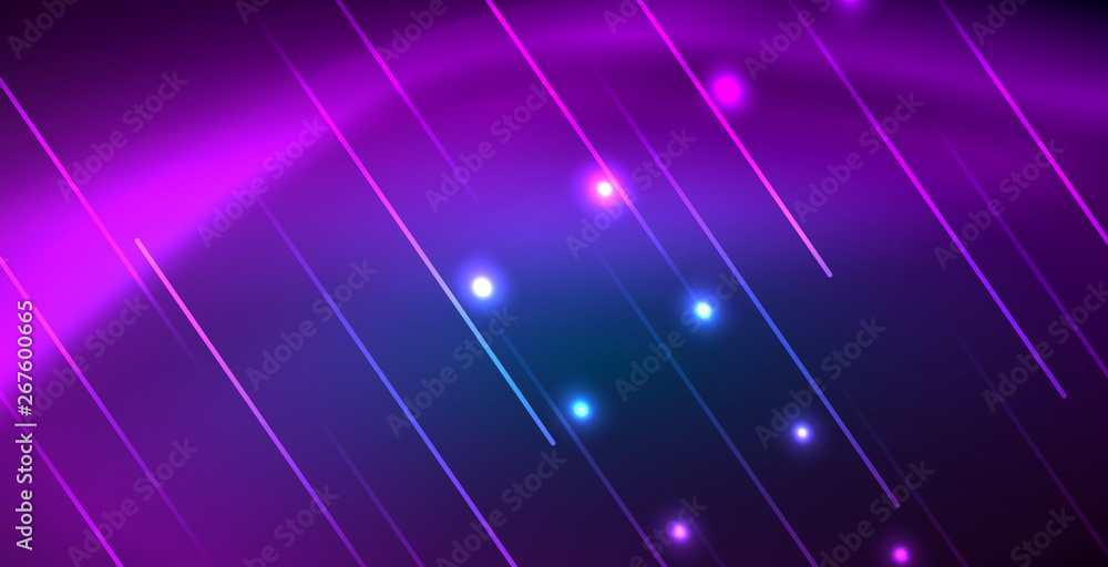 Neon glowing techno lines, blue hi-tech futuristic abstract background template with lights Neon glowing techno lines, blue hi-tech futuristic abstract background template with lights