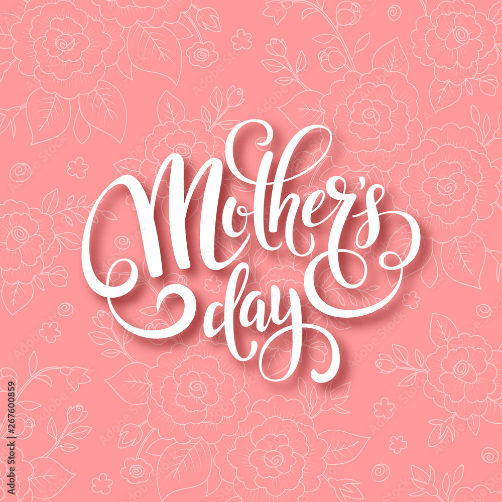 Mothers day greeting card with handwritten message on floral background