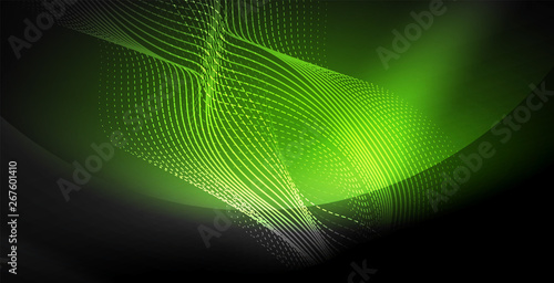 Glowing abstract wave on dark  shiny motion  magic space light. Techno abstract background