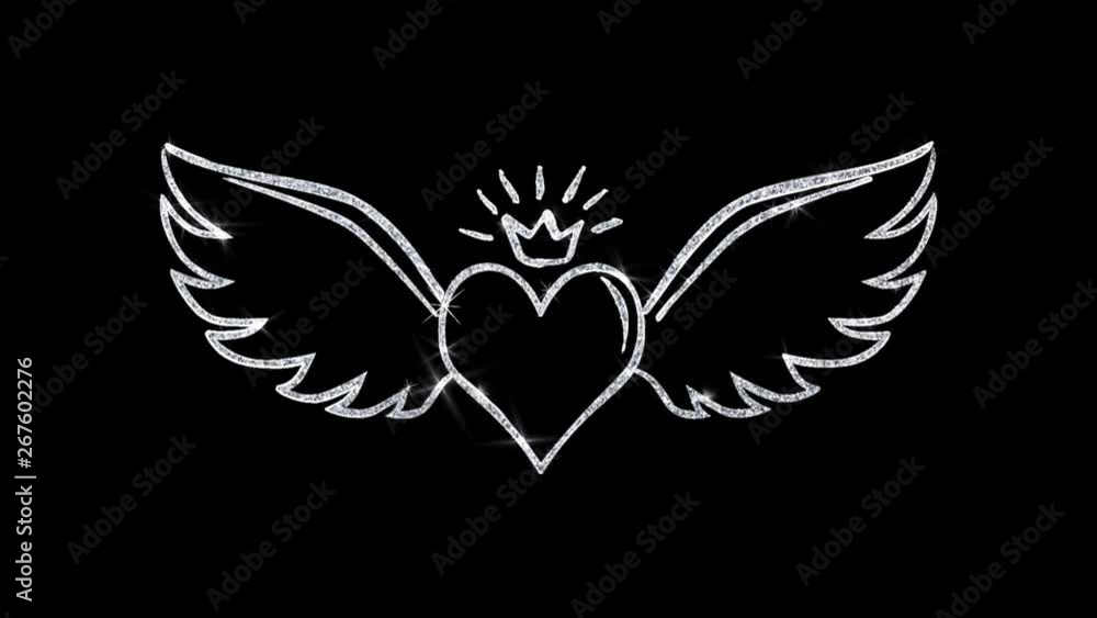 Heart with Angle Wings Shape Icon Symbol Abstract Blinking Sparkle Glitter Particle Looped Background. Gift, card, Events, Message, Holiday. Heart with Angle Wings Shape Icon Symbol Abstract Blinking Sparkle Glitter Particle Looped Background. Gift, card, Events, Message, Holiday.