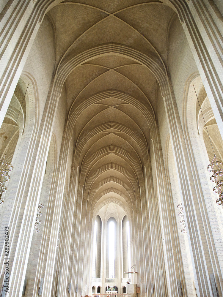 Fototapeta premium Grundtvig's church in Copenhagen, Denmark.The rare example of expressionist church architecture. Stunning interior designed by Peder Vilhelm Jensen-Klint
