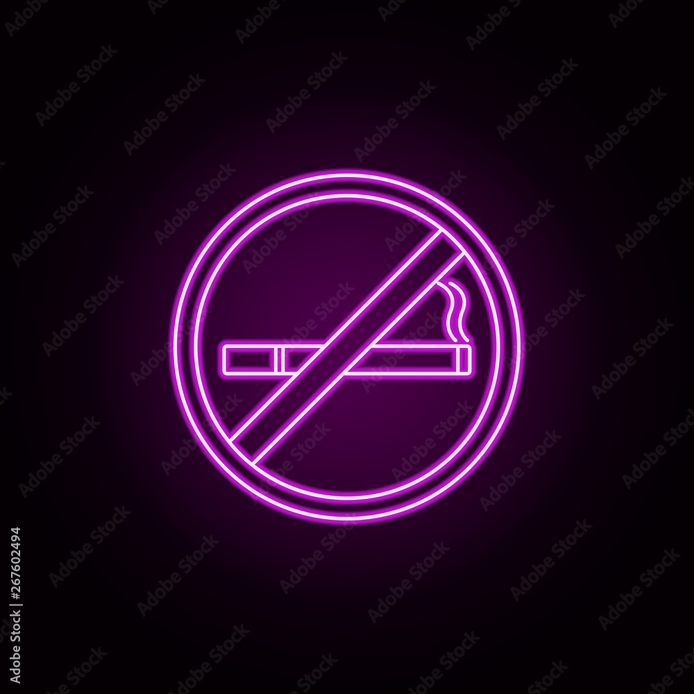 Smoking ban neon icon. Elements of fireman set. Simple icon for websites, web design, mobile app, info graphics Smoking ban neon icon. Elements of fireman set. Simple icon for websites, web design, mobile app, info graphics
