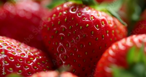 Close Up Of Summer Strawberries Rotating In Front Of Camera