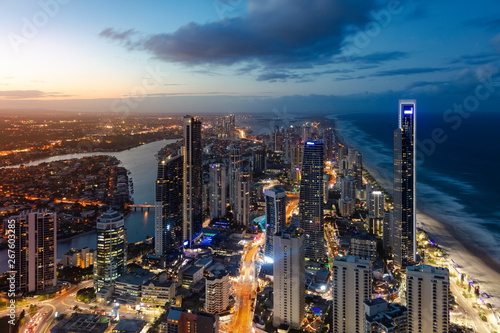 Sunset view of Surfers Paradise on the Gold Coast,