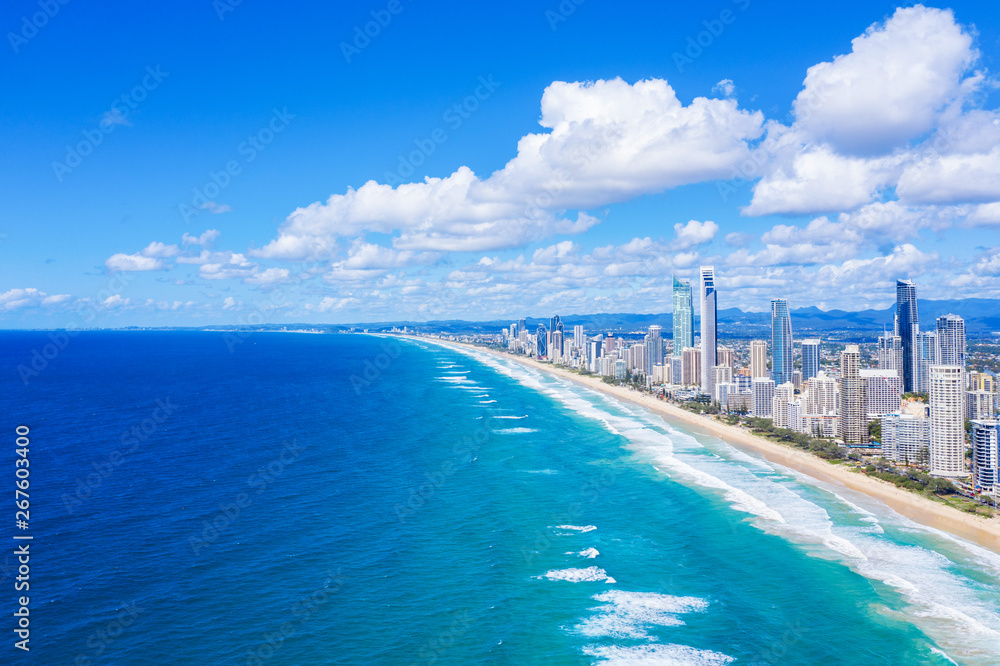 Sunny view of the City of Gold Coast on the Queensland coast