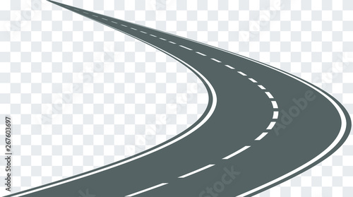 Vector winding road isolated on transparent background.