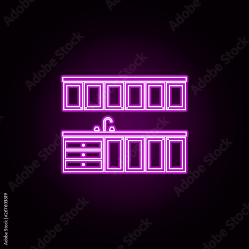 kitchen furniture neon icon. Elements of furniture set. Simple icon for websites, web design, mobile app, info graphics