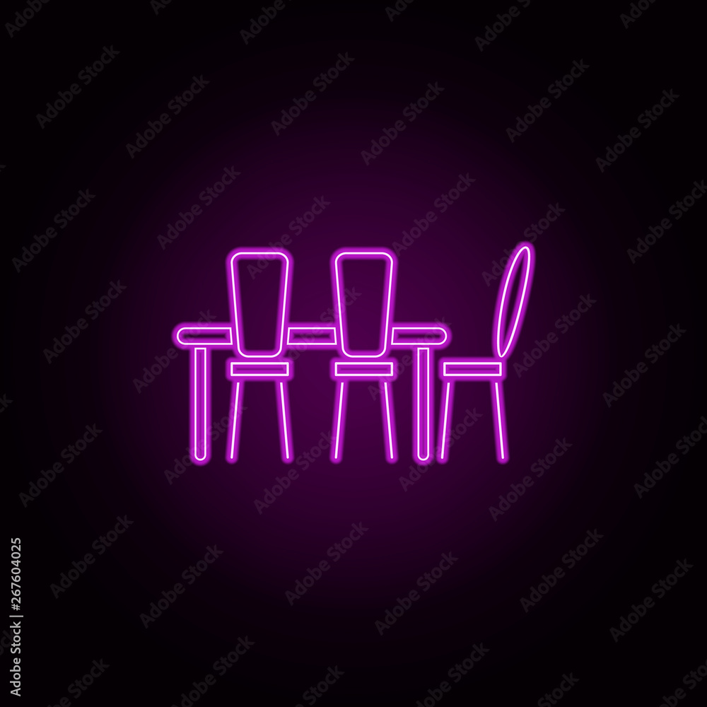 table and chairs neon icon. Elements of furniture set. Simple icon for websites, web design, mobile app, info graphics