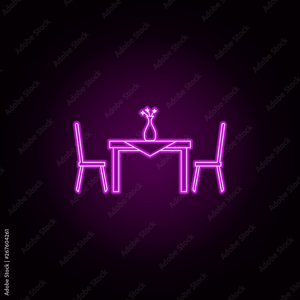 table and chairs neon icon. Elements of furniture set. Simple icon for websites, web design, mobile app, info graphics table and chairs neon icon. Elements of furniture set. Simple icon for websites, web design, mobile app, info graphics