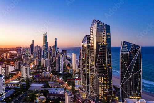 Sunset view of Surfers Paradise on the Gold Coast looking from the south