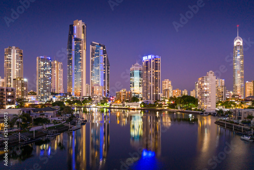 Sunset view of Surfers Paradise on the Gold Coast looking from the west © Zstock