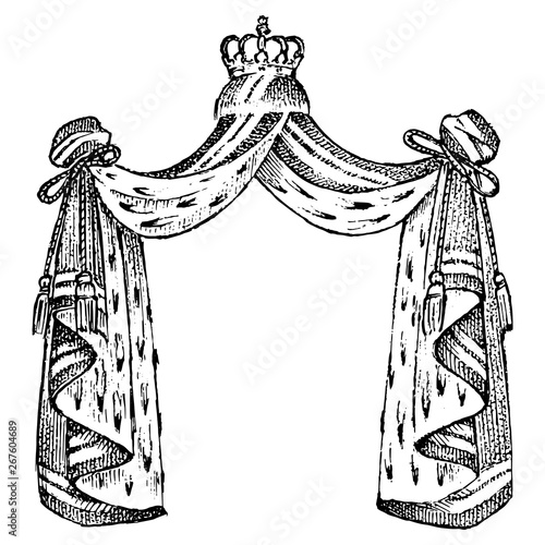 Ornament with calligraphic elements in baroque style. Medieval vintage heraldry. Flourishing Decoration for the coats of arms of a fantasy kingdom. Vector sketch hand drawn.