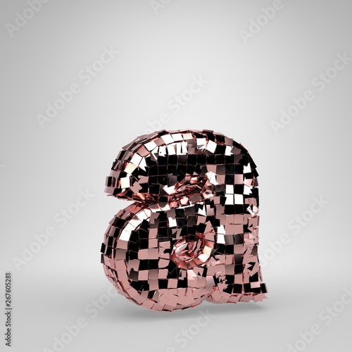 Rose Gold Disco ball lowercase letter A isolated on white background. 3D rendered alphabet.