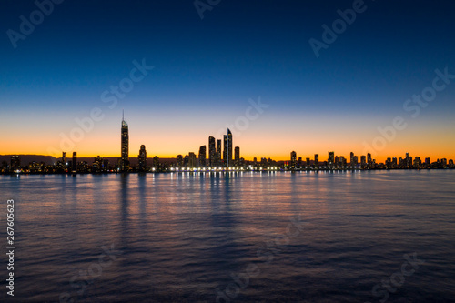 Panorama of sunset over the skyline of the City of Gold Coast © Zstock
