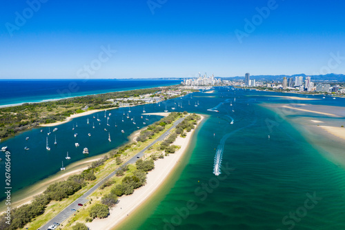 Sunny view of boats around the Spit and the Gold Coast seaway © Zstock