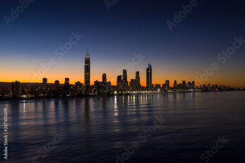 Panorama of sunset over the skyline of the City of Gold Coast