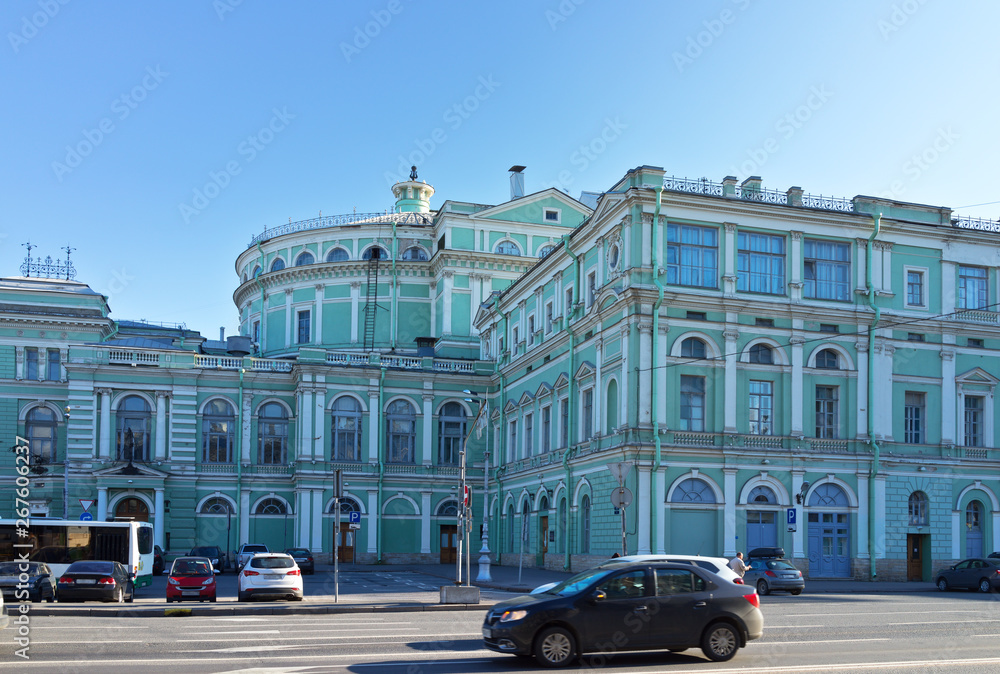 Saint Petersburg. View of the side facade of the main building of the State Academic Mariinsky Theater,1849, architect A.K. Kavos at summer afternoon