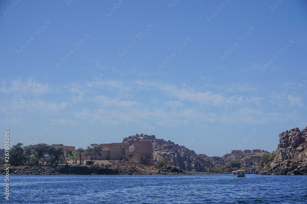 Aswan, Egypt: Launches on Lake Nasser take tourists to Agilkia Island and the relocated temple complex of Philae, built during the Ptolemaic Kingdom.