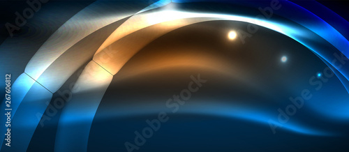 Glowing abstract wave on dark, shiny motion, magic space light. Techno abstract background