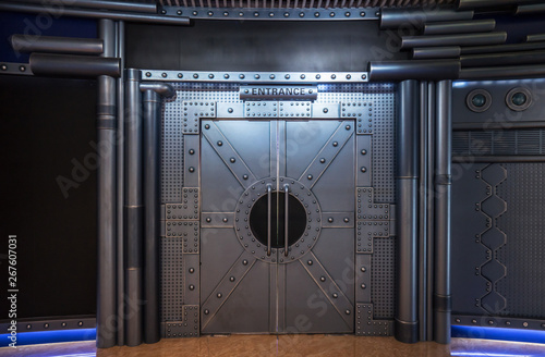 Fototapeta Naklejka Na Ścianę i Meble -  Sci-fi Scene, Spacecraft Metal Gate