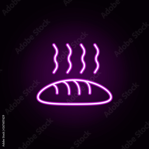 warm bread neon icon. Elements of restaurant set. Simple icon for websites, web design, mobile app, info graphics