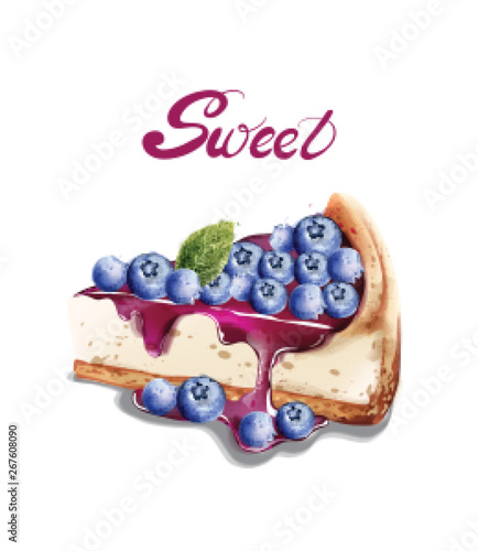Sweet berry cheesecake Vector watercolor. delicious desserts with fruit topings