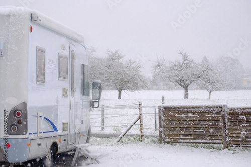 Motorhome car on snow.