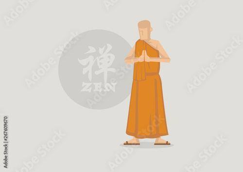 Buddhist Monk and Zen Symbol Vector Illustration