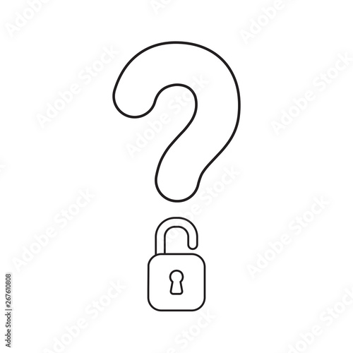 Vector icon concept of question mark with opened padlock.