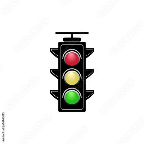 Stoplight sign. Icon traffic light on white background. Symbol regulate movement safety and warning. Electricity semaphore regulate transportation on crossroads urban road. Vector illustration.