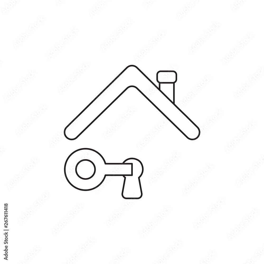 Vector icon concept of key unlock keyhole under roof. Vector icon concept of key unlock keyhole under roof.