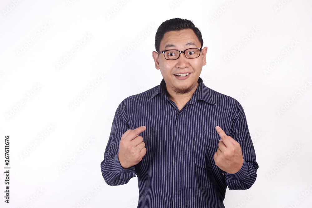 Asian Man Pointing Himself with Surprised Expression Asian Man Pointing Himself with Surprised Expression