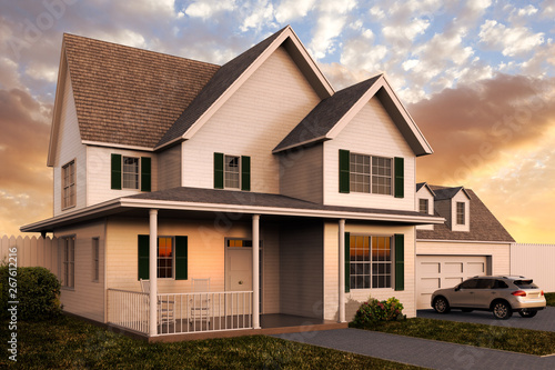 3D rendering of the exterior of  a house