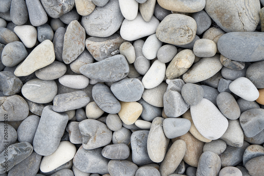 Texture of gray oval pebble stones next to the sea. Close-up Texture of gray oval pebble stones next to the sea. Close-up