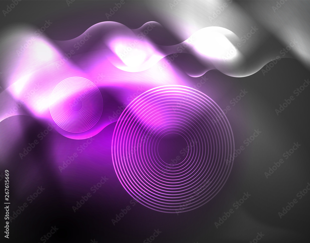 Fototapeta premium Shiny metallic neon waves vector design