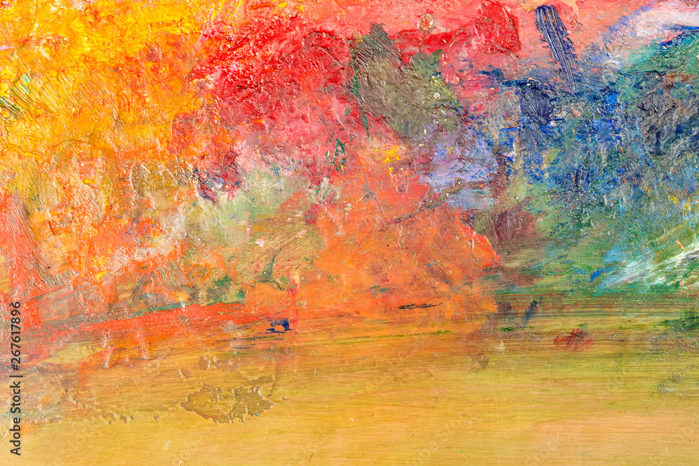 Background image of bright oil-paint palette closeup.
