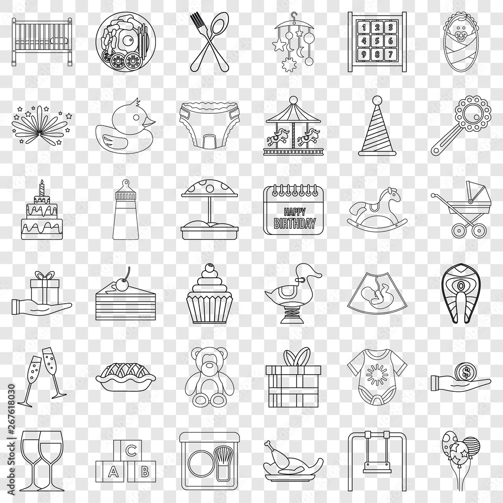 Cocktail icons set. Outline style of 36 cocktail vector icons for web for any design