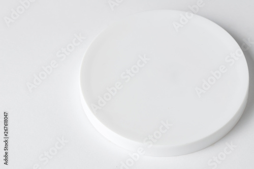 White plastic cover isolated on white background. Copy space