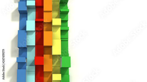 Multi Colored 3D Illustrated Geometric Ribbons on a White Background.  Vertical orientation.  Negative Space.