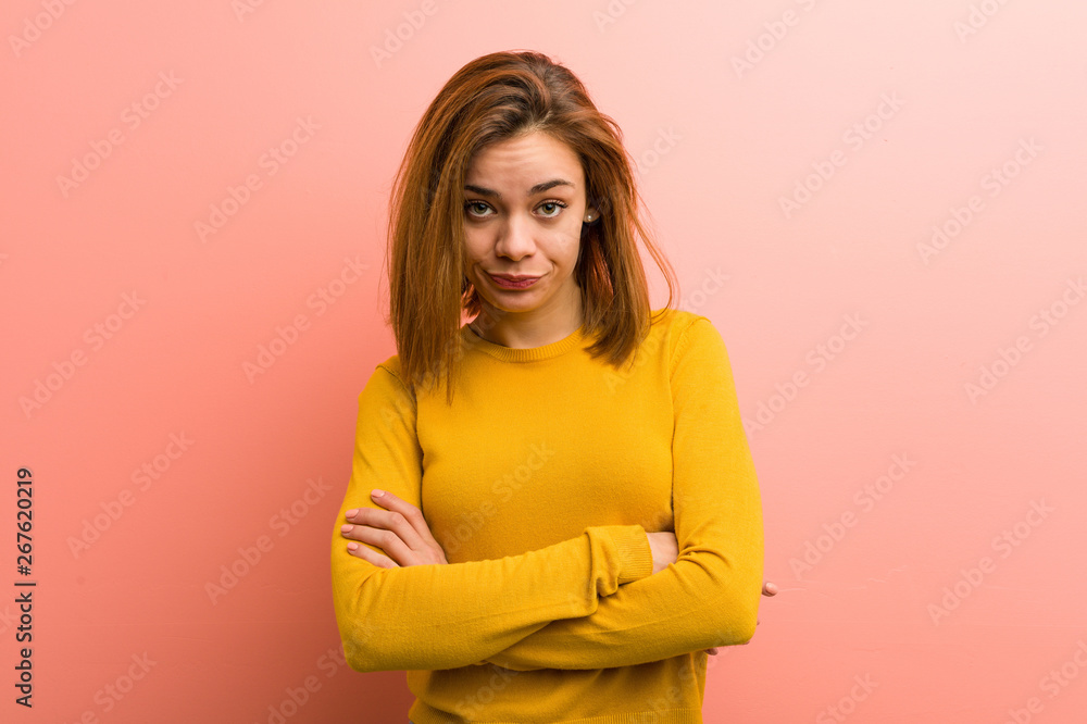Young pretty young woman unhappy looking in camera with sarcastic expression. Young pretty young woman unhappy looking in camera with sarcastic expression.