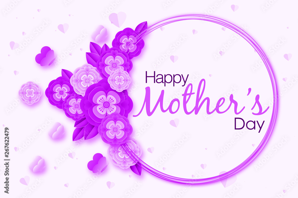 Mother's day layout design with colorful blossom flowers. Best mom/mum ever cute design for menu, flyer, card