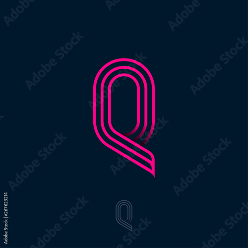 Q letter. Q monogram consist of thin lines isolated on a dark background. Web, UI icon. Identity. 