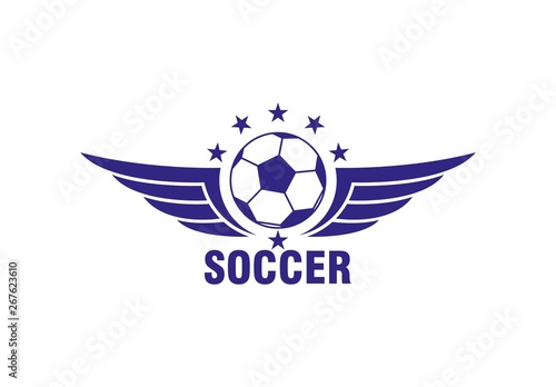 Color illustration of a football logo ball with stars and text wings