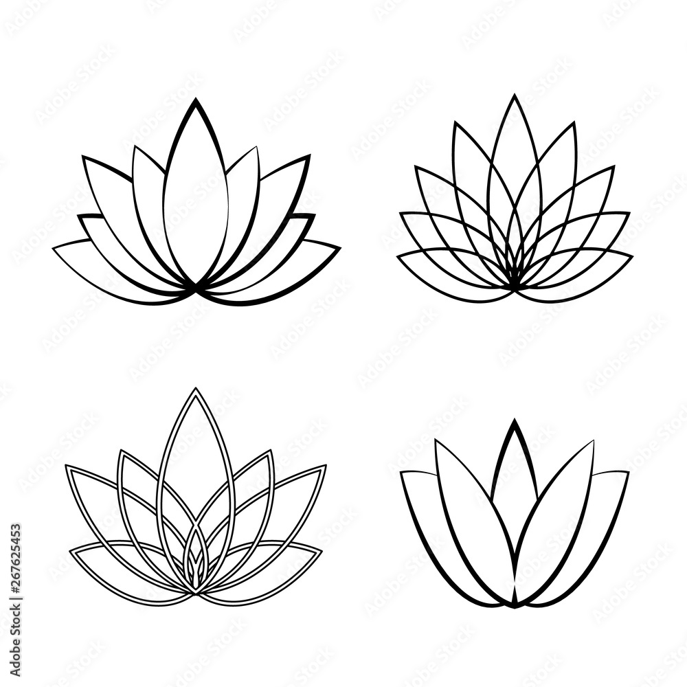 Set of Linear lotus icon. Sketch flower symbols Set of Linear lotus icon. Sketch flower symbols