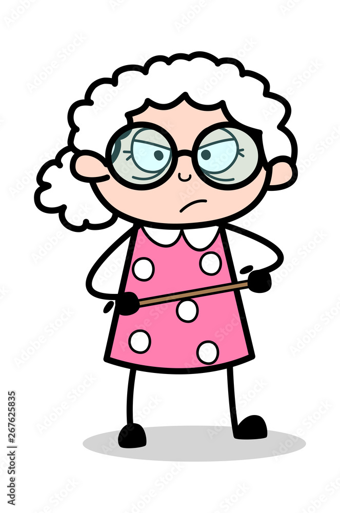 Old Lady Professor in Angry Mood Old Woman Cartoon Granny Vector