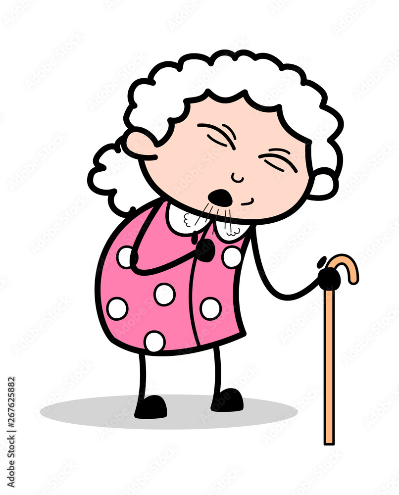 Cough - Old Woman Cartoon Granny Vector Illustration Stock Vector | Adobe  Stock